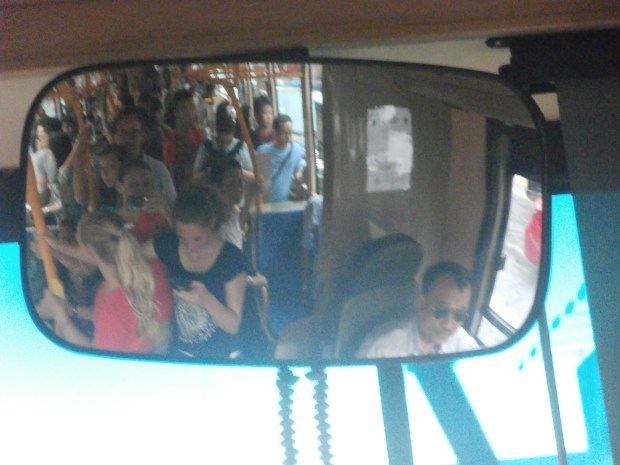 Standing room only on the free hop-on/hop-off bus