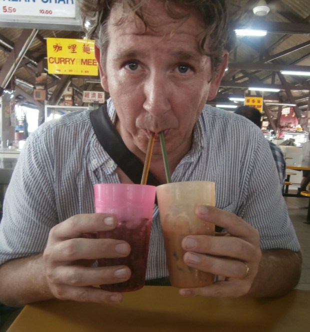 Rand enjoying his first drink of the Holy Cow.